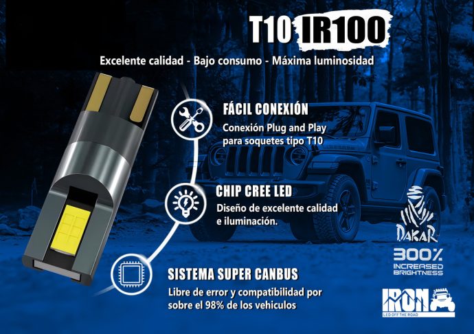 lampara t10 led posición cambus ambar naranja ir100 dakar