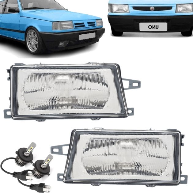 kit 2 semiopticas + 2 led fiat uno 1991 2003 policarbonato