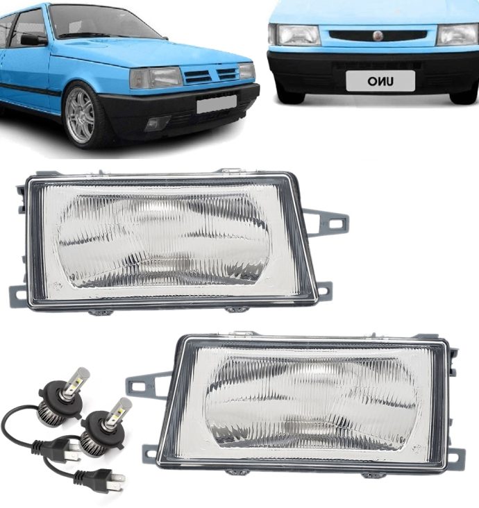 kit 2 semiopticas + 2 led fiat uno 1991 2003 policarbonato