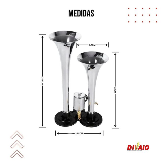 bocina doble corneta cromada aeroelectrica 12v 24v 99db 2pz divaio