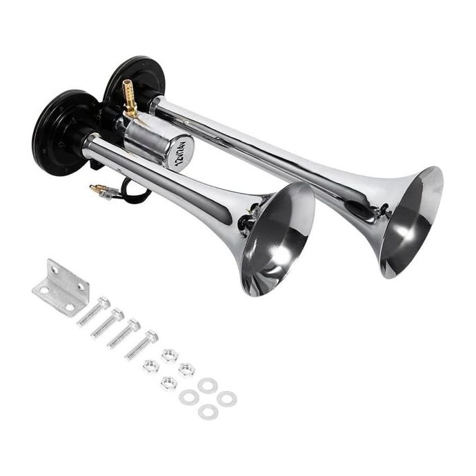 bocina doble corneta cromada aeroelectrica 12v 24v 99db 2pz divaio