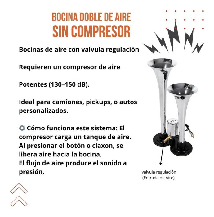 bocina doble corneta cromada aeroelectrica 12v 24v 99db 2pz divaio