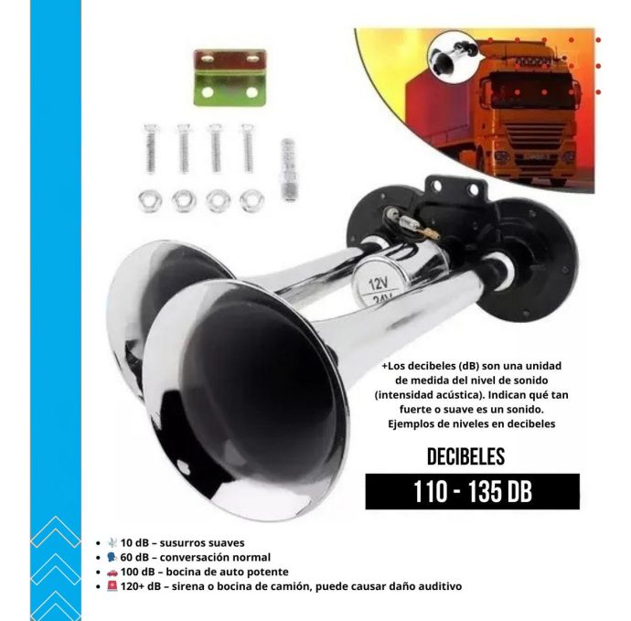 bocina doble corneta cromada aeroelectrica 12v 24v 99db 2pz divaio