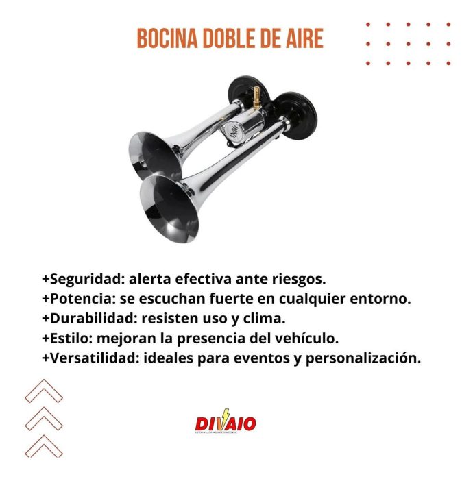 bocina doble corneta cromada aeroelectrica 12v 24v 99db 2pz divaio