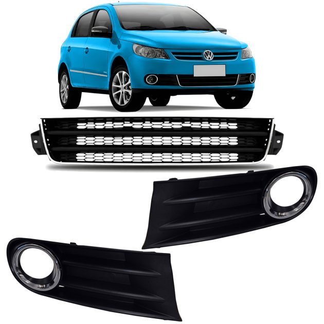 kit 3 rejillas con moldura cromada vw gol saveiro g5 2009 al 2013