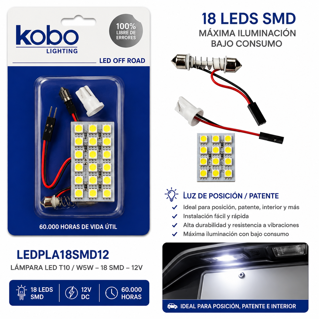 lampara led placa plafon posicion multi calce t10 tubo regulable 18 leds