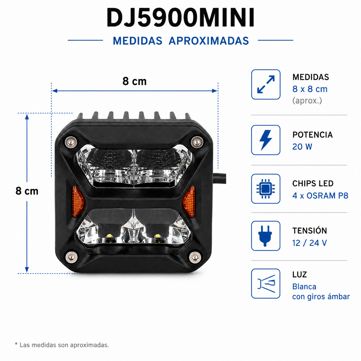 faro led iron dj5900mini 20w 3" blanco con giro Ámbar 12/24v