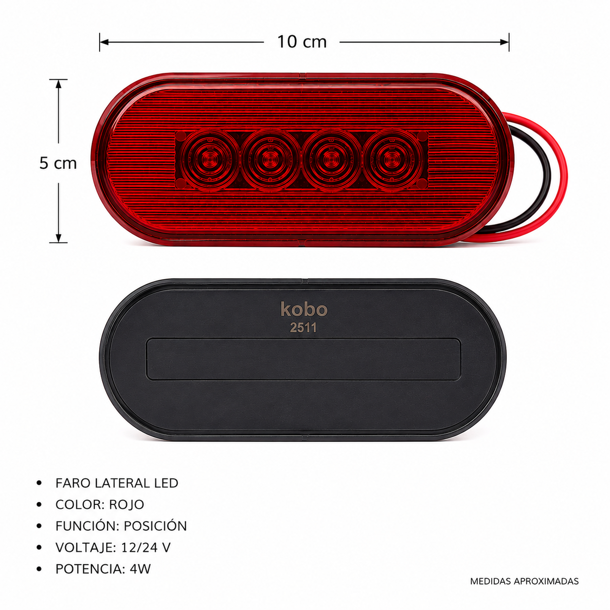 faro lateral led rojo kobo 12/24v 4w camión trailer
