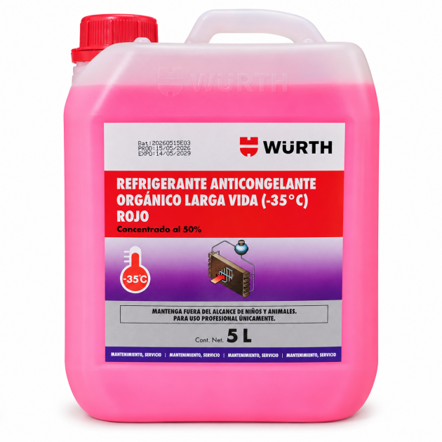 agua refrigerante anticongelante würth orgánico rojo 35°c 5l