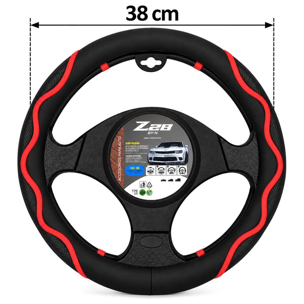 cubre volante deportivo negro rojo 38 cm – cv 010