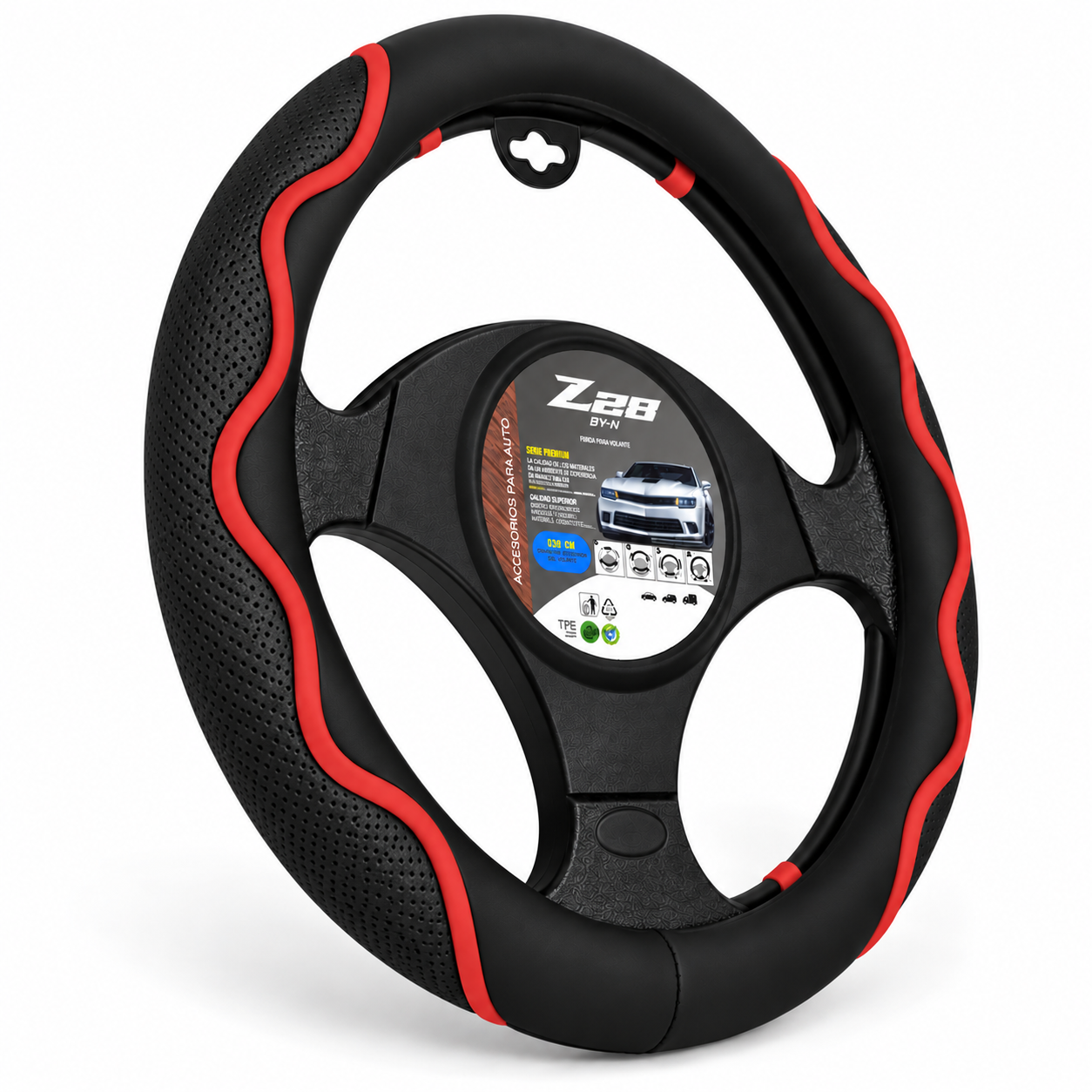 cubre volante deportivo negro rojo 38 cm – cv 010