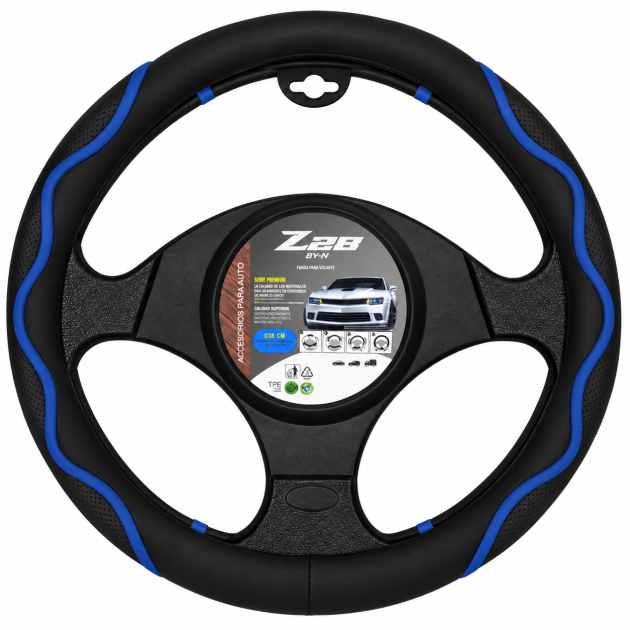 cubre volante deportivo negro azul 38 cm – cv 009