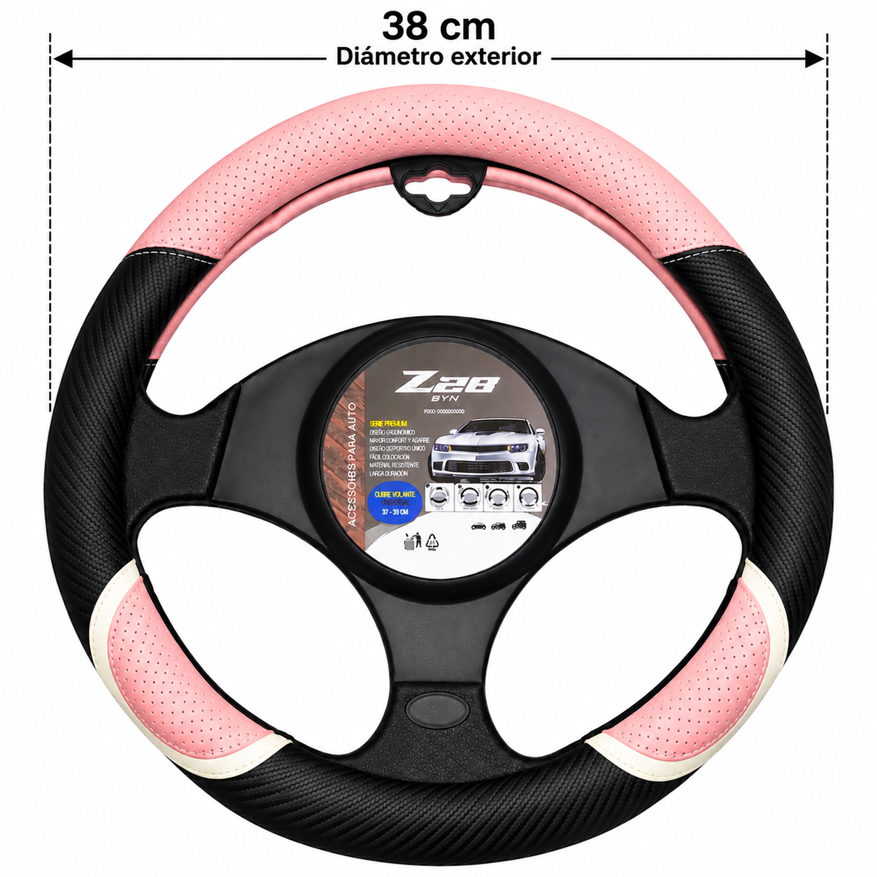 cubre volante rosa claro negro 38 cm cv 016