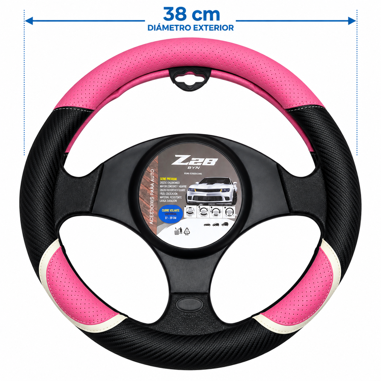 cubre volante rosa negro 38 cm cv 015