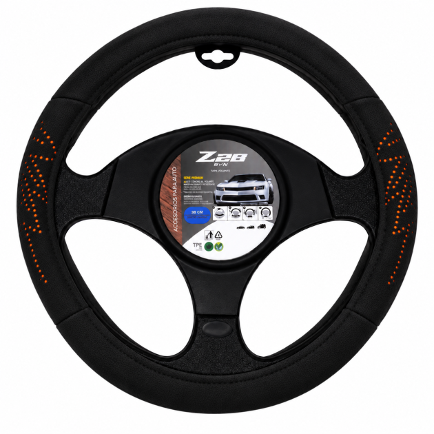 cubre volante negro 38cm universal detalles naranja cv 024