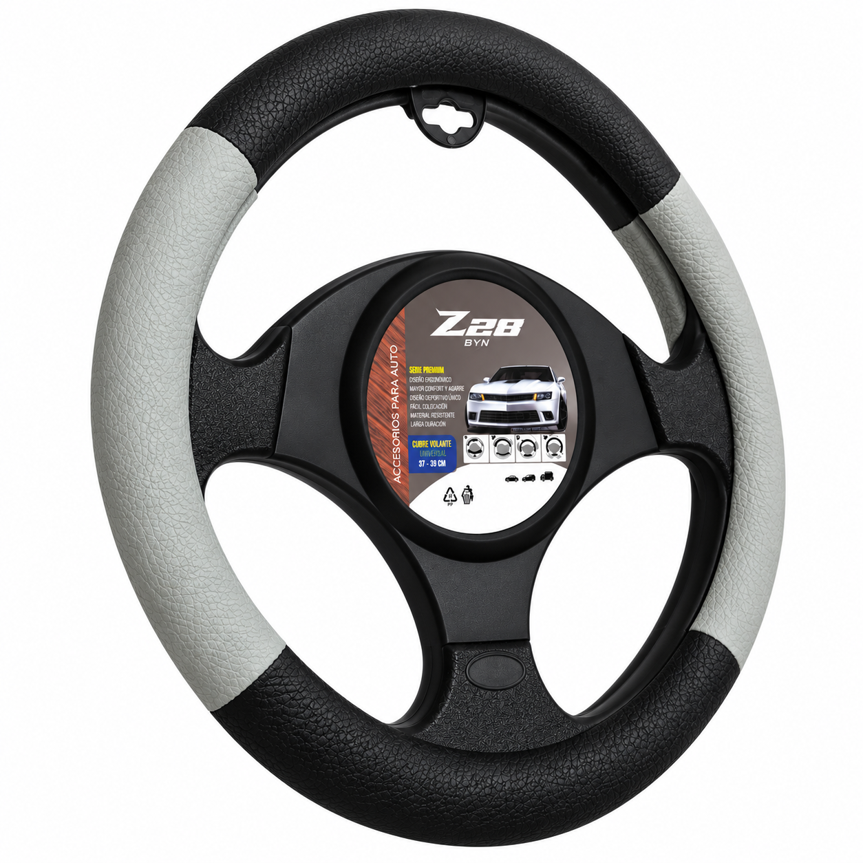 cubre volante negro gris 38 cm cv 017