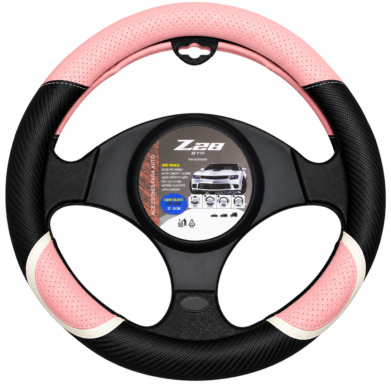 cubre volante rosa claro negro 38 cm cv 016