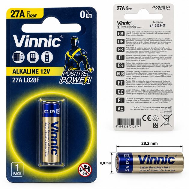 pila alcalina vinnic 27a l828f 12v para control alarma