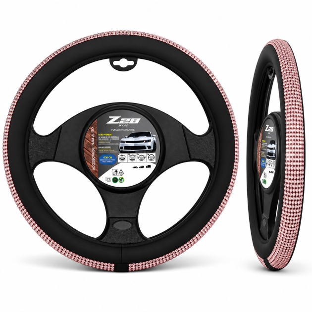 cubre volante negro diamante rosado oro 38 cm cv 004