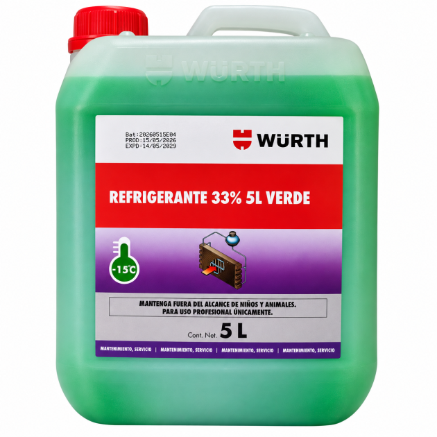 refrigerante würth 33% verde 5 litros anticongelante 15°c