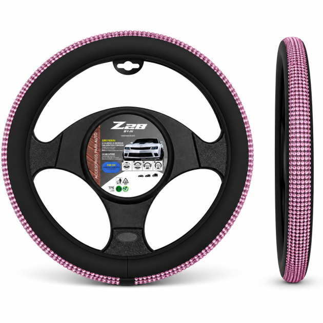 Cubre Volante Negro Diamante Rosado 38 Cm CV-005