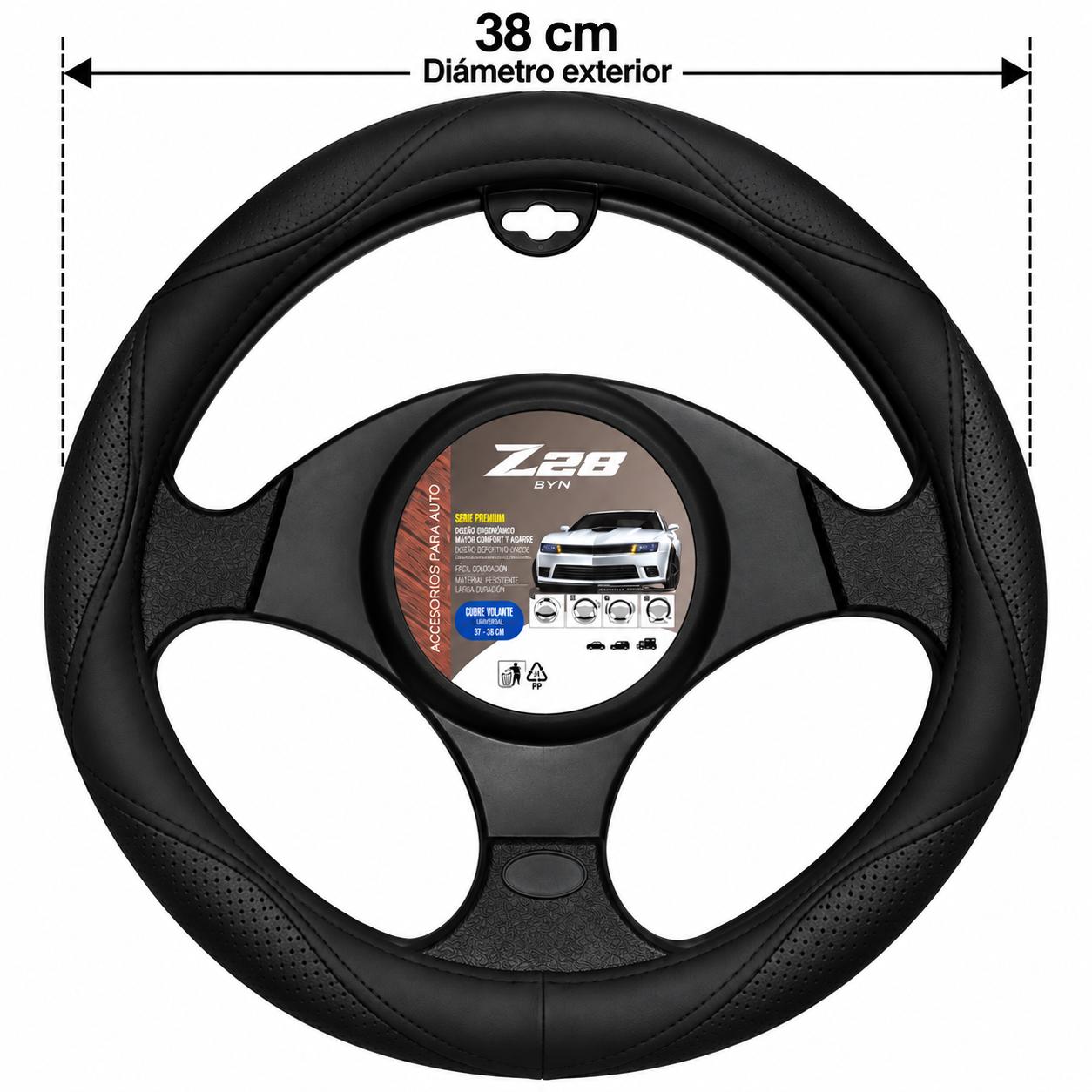 cubre volante negro perforado 38 cm cv 018