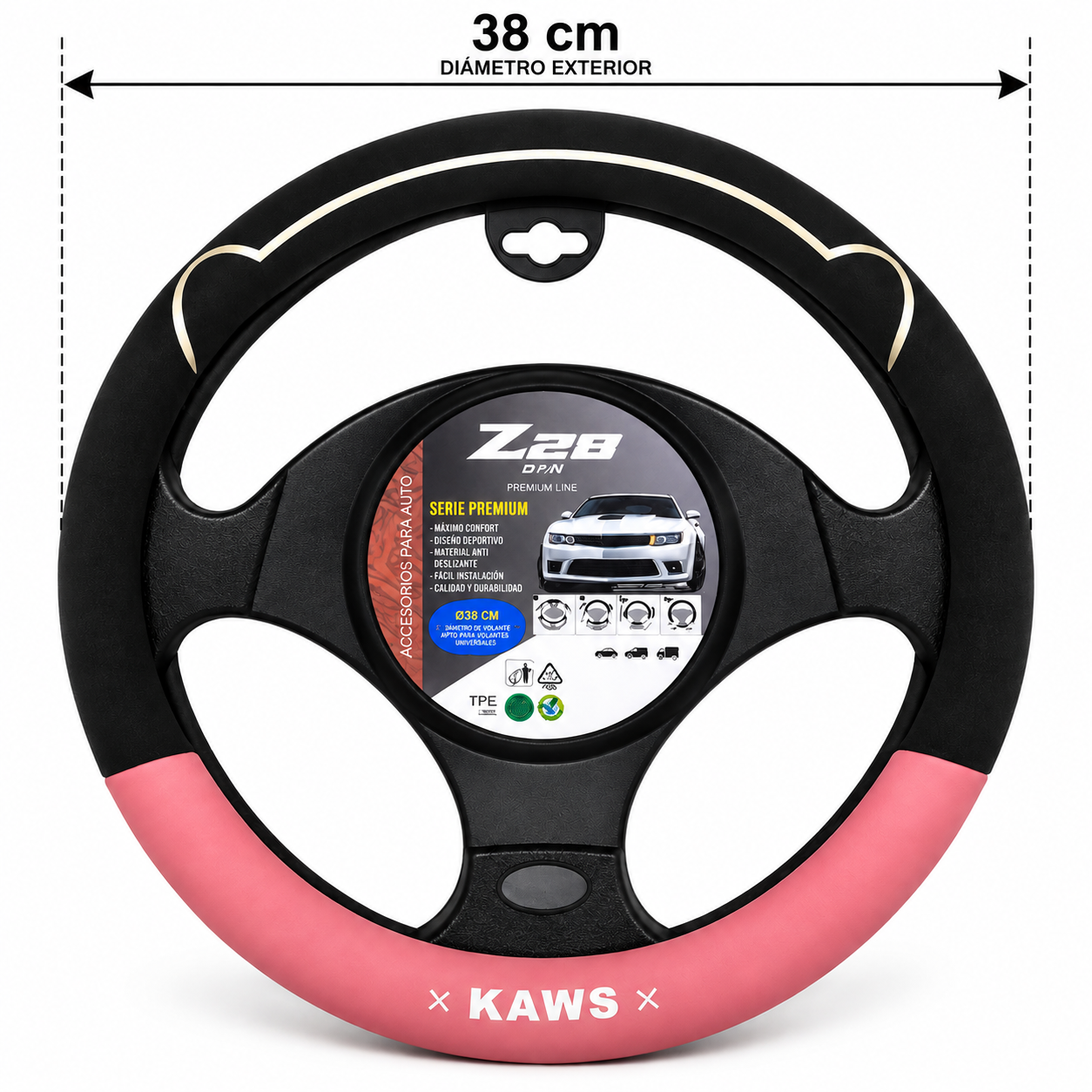 cubre volante auto negro y rosa 38 cm deportivo cv 001