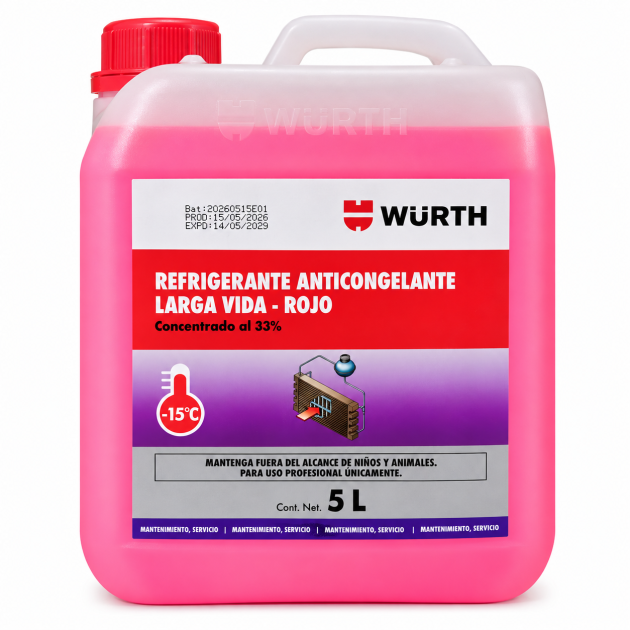 agua refrigerante anticongelante würth larga vida rojo 15°c 5l