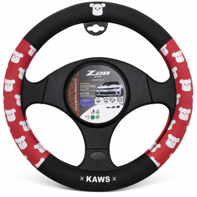 cubre volante auto negro y rojo 38 cm diseño kaws cv 002