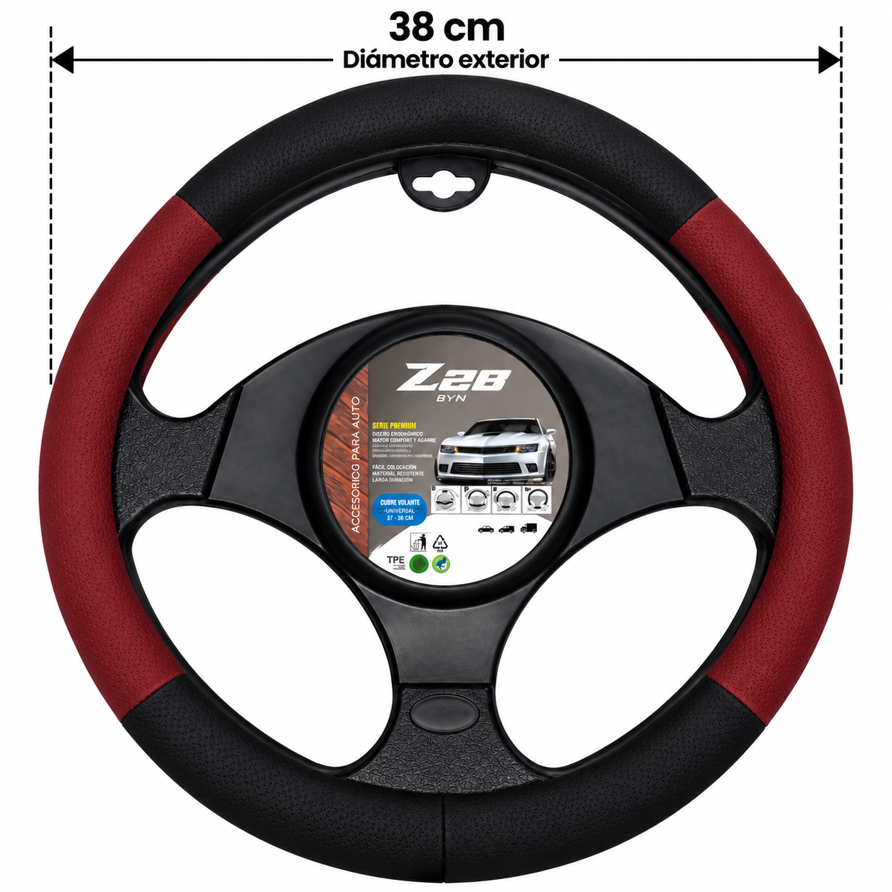 cubre volante negro perforado 38 cm cv 018