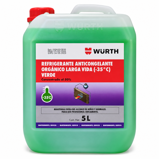 refrigerante anticongelante würth orgánico verde 50% 35°c 5l