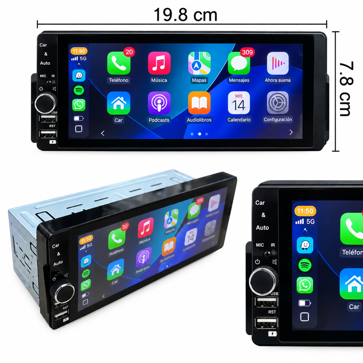 radio multimedia 1 din 5.5 carplay android auto bluetooth usb fm mp5