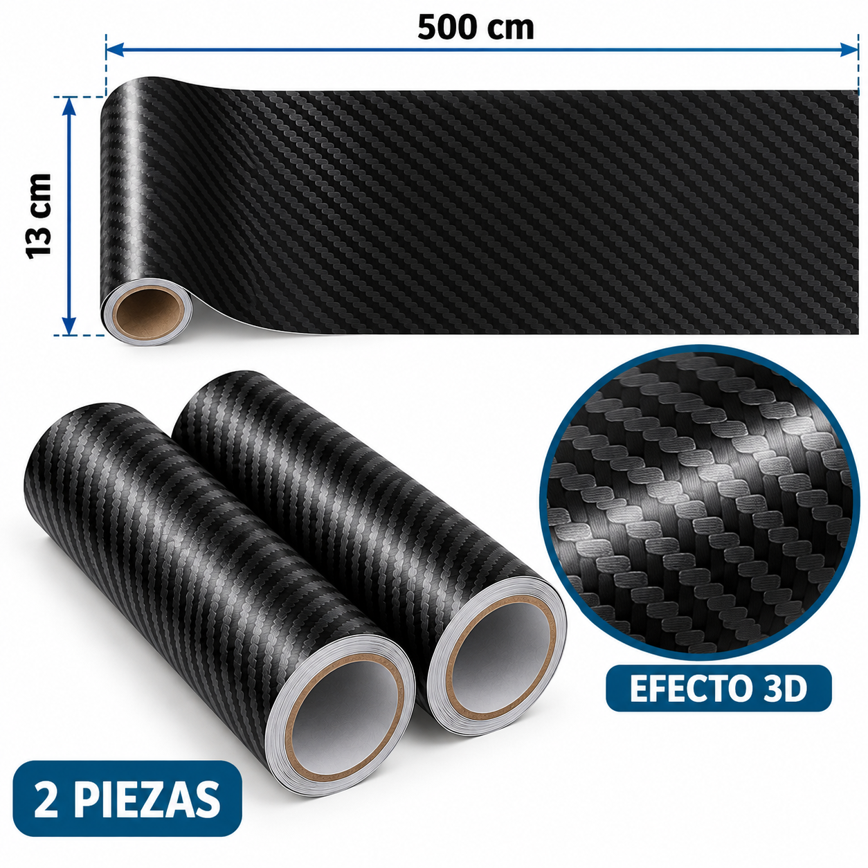 vinilo fibra de carbono 3d 13x500cm x2 autoadhesivo auto