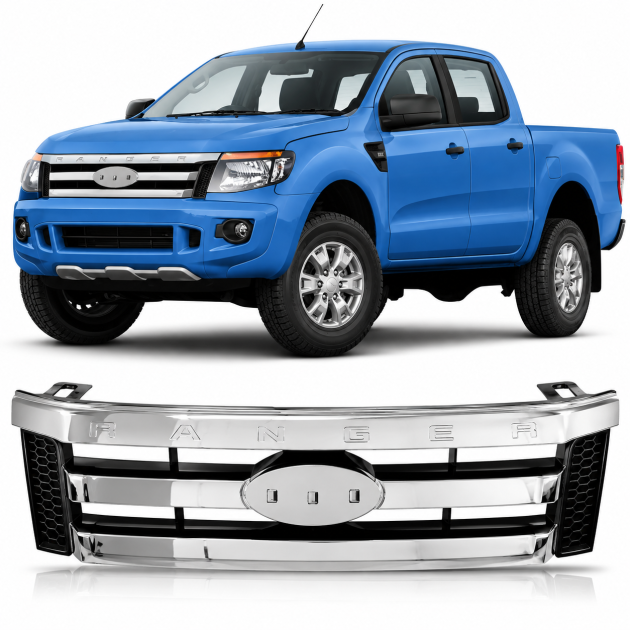 careta ford ranger 2013 2016 negra con molduras cromadas