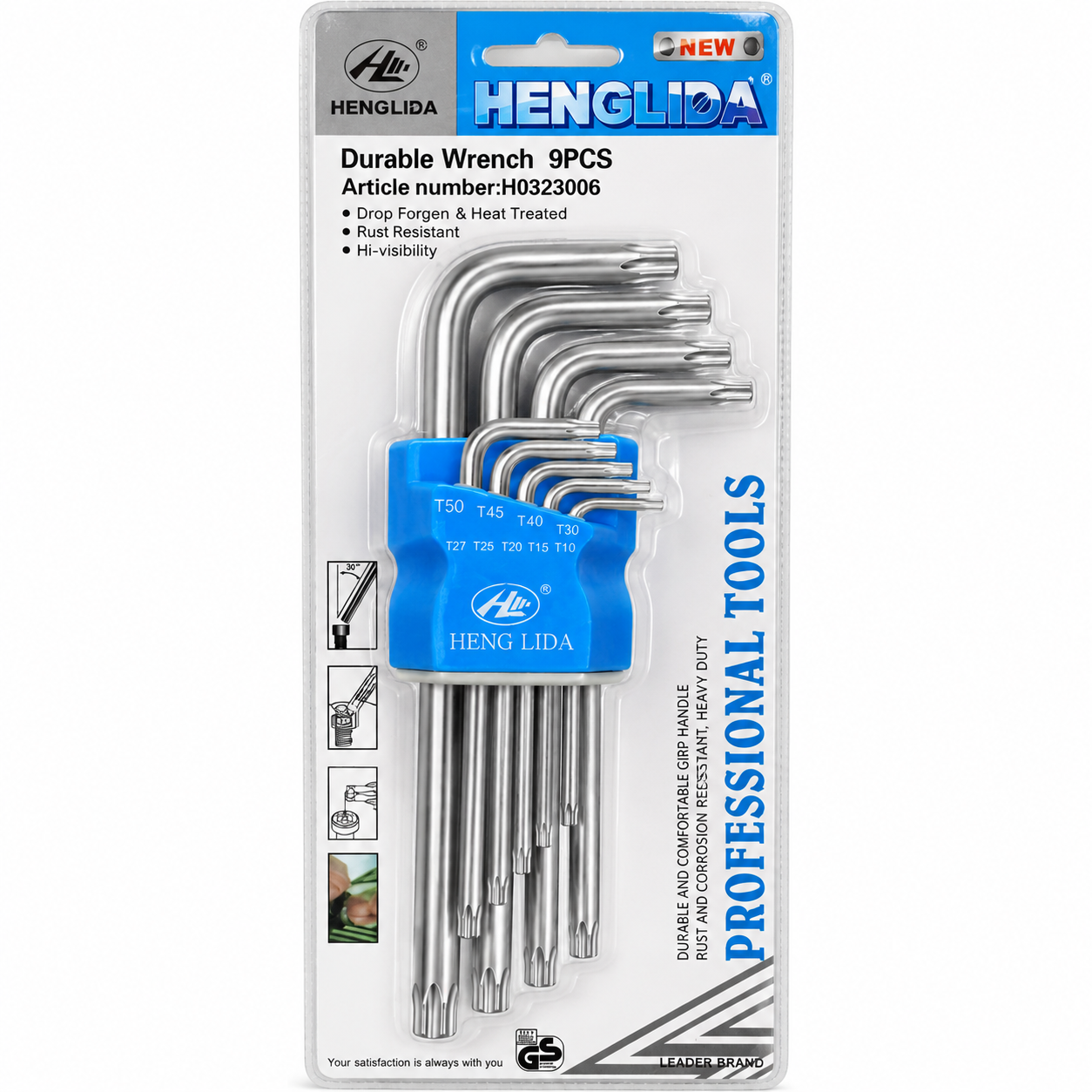 juego llaves torx henglida 9 piezas t10 a t50 largas