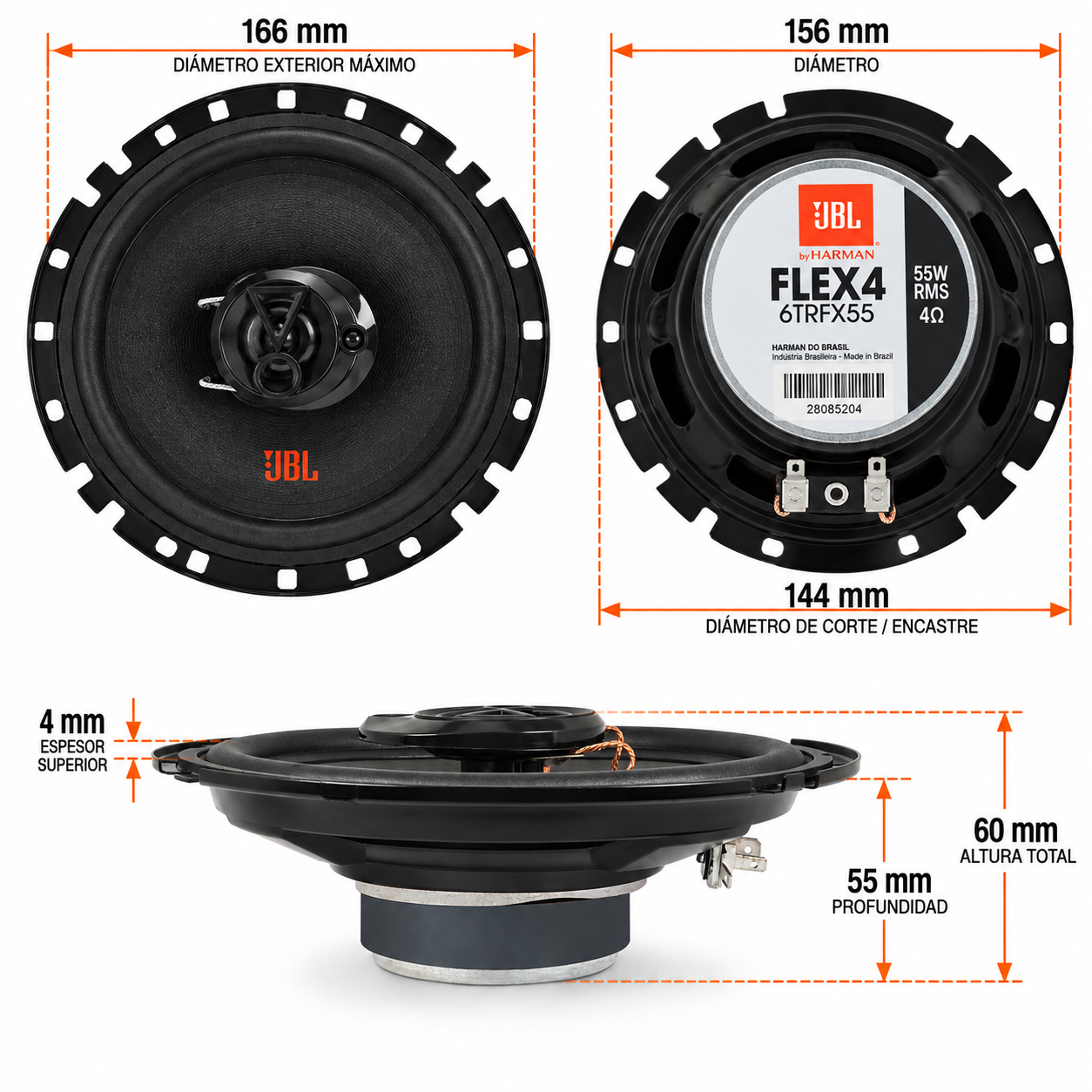 parlantes jbl flex 4 6" triaxiales 55w rms 4 ohms 6trfx55