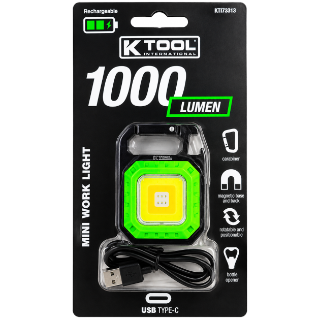 linterna luz trabajo k tool 1000 lúmenes recargable usb c verde