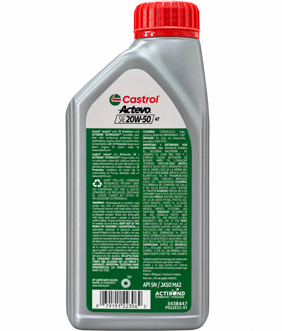 aceite castrol actevo 20w 50 4t moto 1 litro jaso ma2 api sn
